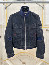 Load image into Gallery viewer, 1990s Vintage Sideskid Black Denim Jacket with Nylon Trim and Cutouts - Size Women's L