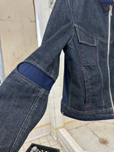 Load image into Gallery viewer, 1990s Vintage Sideskid Black Denim Jacket with Nylon Trim and Cutouts - Size Women's L