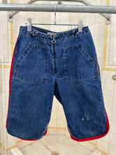 Load image into Gallery viewer, 1990s Vintage Sideskid Women's Denim Shorts with Red Piping - Size Women's L