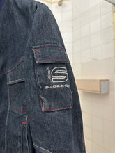 Load image into Gallery viewer, 1990s Vintage Sideskid Black Denim Jacket with Nylon Trim and Cutouts - Size Women's L