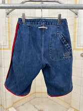 Load image into Gallery viewer, 1990s Vintage Sideskid Women's Denim Shorts with Red Piping - Size Women's L