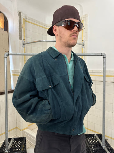 1980s Claude Montana Blue Suede Trucker Jacket - Size L
