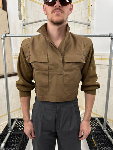 1980s Claude Montana Cropped Military Shirt with Ribbed Sleeves and Shoulderpads - Size S