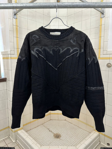 1980s Claude Montana Black Sweater with Leather Shoulder Detailing - Size M