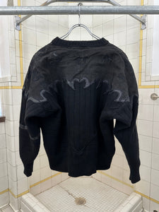 1980s Claude Montana Black Sweater with Leather Shoulder Detailing - Size M