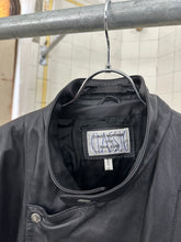 Load image into Gallery viewer, 1980s Claude Montana Leather Jacket with Back Emblem and Shoulderpads - Size XL