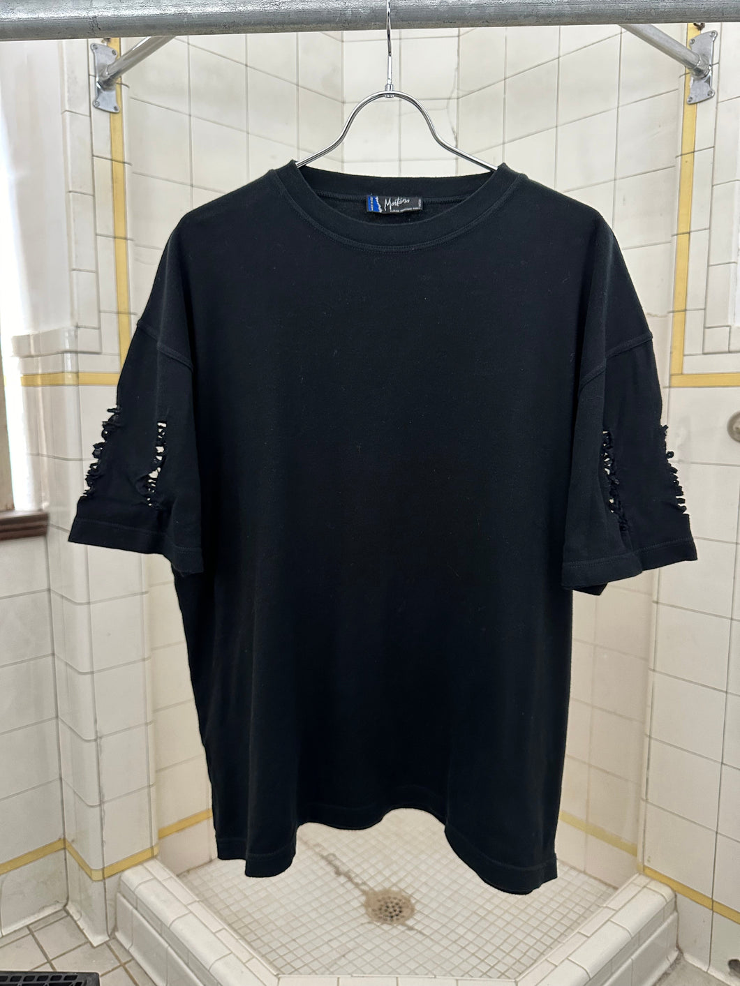 1980s Claude Montana Black Tee with Sleeve Cutout Detail - Size L