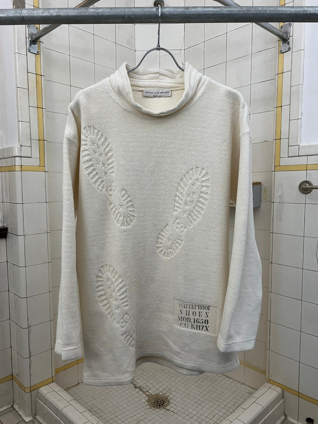 1980s Calugi E Giannelli White Debossed Boot Print Fleece - Size M