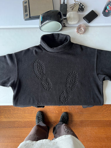 1980s Calugi E Giannelli Black Debossed Boot Print Fleece - Size XL