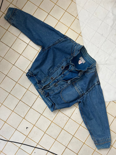 1980s Marithe Francois Girbaud Denim Faux Layered Jacket with Adjustable Neck - Size M