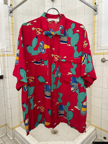 1980s Claude Montana Cactus Cowboy Print Patch Pocket Shirt - Size XL