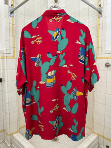 1980s Claude Montana Cactus Cowboy Print Patch Pocket Shirt - Size XL
