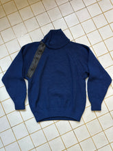 Load image into Gallery viewer, 1980s Vintage Italian Designer Blue Sweater with Leather Zippered Gusset - Size L