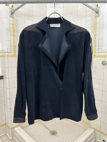 1980s Claude Montana Black Light Corduroy Blouson with Leather Shoulder Detailing - Size S