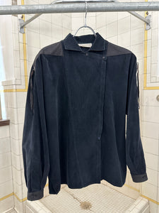 1980s Claude Montana Black Light Corduroy Blouson with Leather Shoulder Detailing - Size S