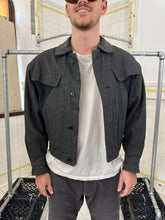 Load image into Gallery viewer, 1980s Claude Montana Denim Trucker Jacket with Shoulderpads and Leather Collar - Size M