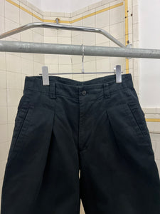 1980s Issey Miyake Black Cotton Twill Pleated Moto Trousers - Size S