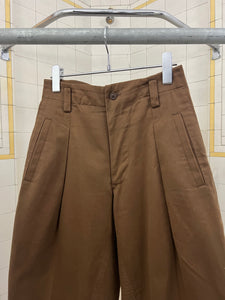 1980s Issey Miyake Brown Cotton Twill Pleated Moto Trousers - Size S