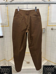 1980s Issey Miyake Brown Cotton Twill Pleated Moto Trousers - Size S