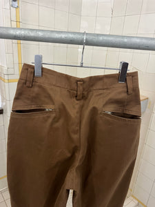 1980s Issey Miyake Brown Cotton Twill Pleated Moto Trousers - Size S