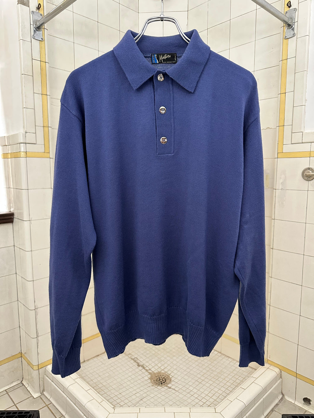 1980s Claude Montana Blue Knit Polo - Size M