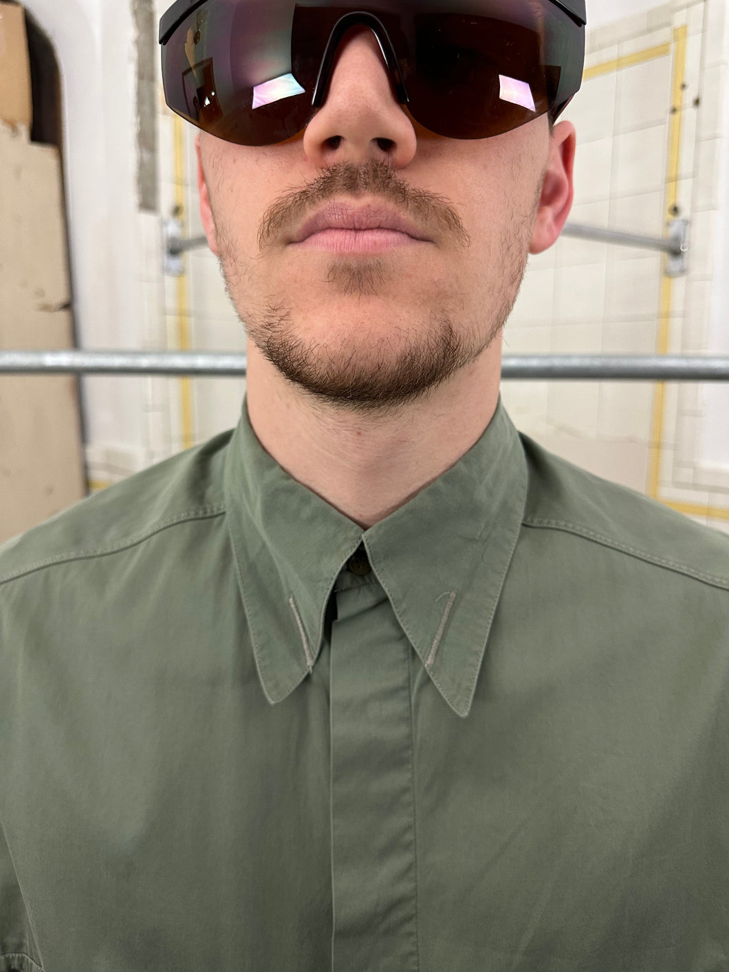 1980s Claude Montana Green Button Down Shirt with Bartacked Collar - Size L