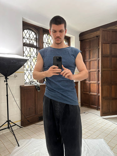 1980s Issey Miyake Blue Tank with Elasticated Side Seam - Size M