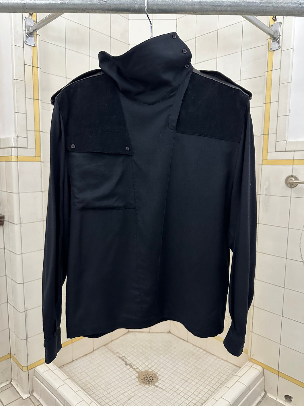 1980s Claude Montana High Neck Military Shirt with Epaulets - Size S