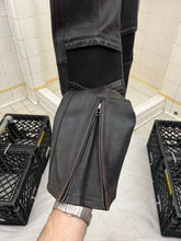 Load image into Gallery viewer, aw1996 Issey Miyake Brown Leather Moto Trousers with Ribbed Knee Panels - Size S