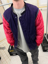 Load image into Gallery viewer, 1990s Armani Modular Hunting Jacket with Purple Corduroy Base and Red Quilted Nylon Sleeves - Size L