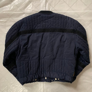 1980s Armani Heavy Navy Cotton Cropped Bomber with Black Contrast Trim Detailing - Size XL