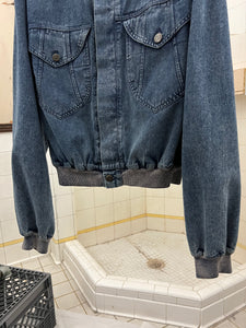 1980s Armani Cropped Denim Bomber Jacket with Oriental Tiger Backpatch - Size L
