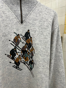 1980s Armani Quarter Zip Sweater with Skiing Graphic - Size M