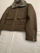 Load image into Gallery viewer, 1990s Katharine Hamnett Cropped Dark Khaki Wool Jacket with Fur Collar - Size M