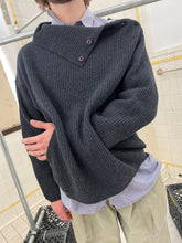 Load image into Gallery viewer, 1980s Marithe Francois Girbaud Wide Side Button High Neck Sweater with Cutout Pockets - Size S