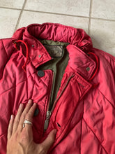 Load image into Gallery viewer, 1990s Armani Textured Iridescent Red Nylon Military Parka with Roll Hood - Size XL