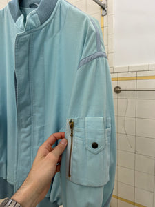 1980s Armani Baby Blue Light Cotton Cropped Bomber with Tonal Piping - Size L