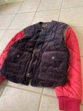 Load image into Gallery viewer, 1990s Armani Modular Hunting Jacket with Purple Corduroy Base and Red Quilted Nylon Sleeves - Size L