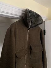 Load image into Gallery viewer, 1990s Katharine Hamnett Cropped Dark Khaki Wool Jacket with Fur Collar - Size M
