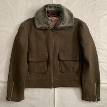 Load image into Gallery viewer, 1990s Katharine Hamnett Cropped Dark Khaki Wool Jacket with Fur Collar - Size M