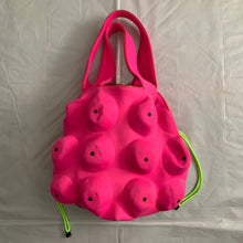 Load image into Gallery viewer, ss2004 Issey Miyake Futuristic Deformed Pink Neoprene Backpack / Tote Bag with Transparent Piping Trim - Size OS