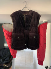 Load image into Gallery viewer, 1990s Armani Modular Hunting Jacket with Purple Corduroy Base and Red Quilted Nylon Sleeves - Size L