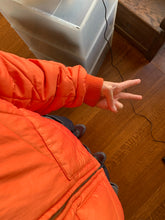 Load image into Gallery viewer, 1990s Armani Cropped Quilted Chevron Iridescent Orange Bomber Jacket - Size L