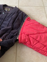 Load image into Gallery viewer, 1990s Armani Modular Hunting Jacket with Purple Corduroy Base and Red Quilted Nylon Sleeves - Size L