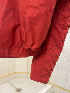 1980s Armani Washed Red Cropped Moto Jacket with Quilted Sleeves - Size L