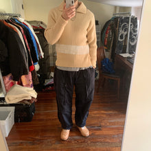 Load image into Gallery viewer, 1990s Yohji Yamamoto Hand Painted White Stripe Beige Wool Sweater - Size M