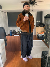 Load image into Gallery viewer, 1990s Armani Burnt Orange Corduroy B-15 Bomber Jacket with Removable Fur Collar and Articulated Shoulder Gusset - Size XL