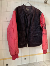 Load image into Gallery viewer, 1990s Armani Modular Hunting Jacket with Faded Purple Corduroy Base and Red Quilted Nylon Sleeves - Size L