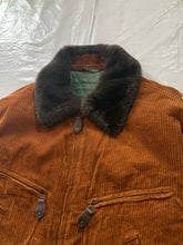 Load image into Gallery viewer, 1990s Armani Burnt Orange Corduroy B-15 Bomber Jacket with Removable Fur Collar and Articulated Shoulder Gusset - Size XL