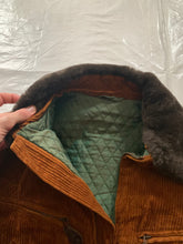 Load image into Gallery viewer, 1990s Armani Burnt Orange Corduroy B-15 Bomber Jacket with Removable Fur Collar and Articulated Shoulder Gusset - Size XL